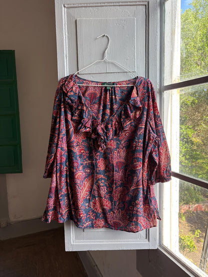 Floral Ruffled V-Neck Cotton Blouse — additional view 7