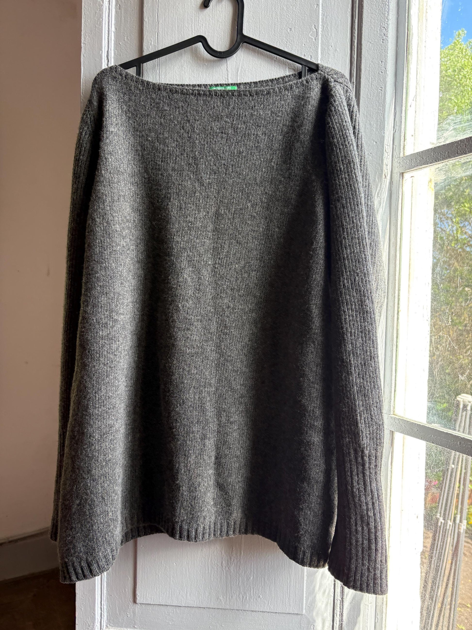Dark Grey Wool Sweater With Ribbed Cuffs — back view