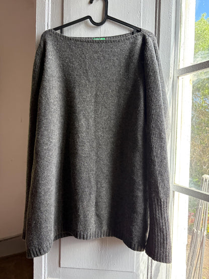 Dark Grey Wool Sweater With Ribbed Cuffs — back view