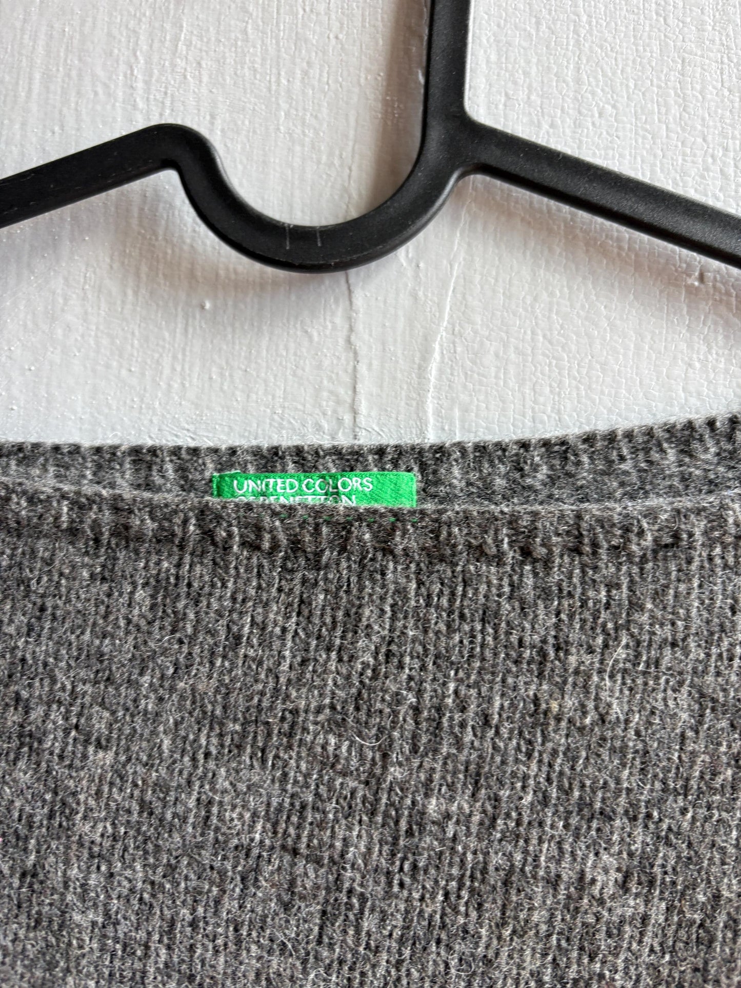 Dark Grey Wool Sweater With Ribbed Cuffs — fabric close-up