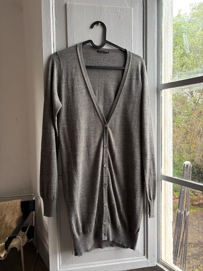 Grey Wool Blend Long Vest — back view