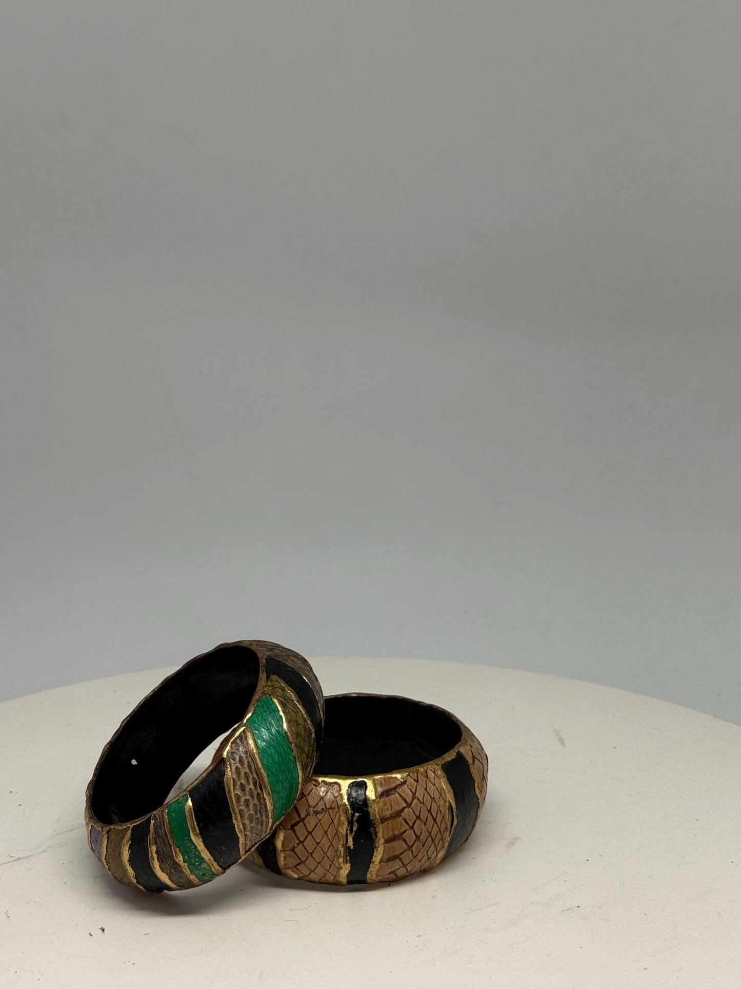 Vintage Green And Gold Snakeskin Bangles — additional view 11