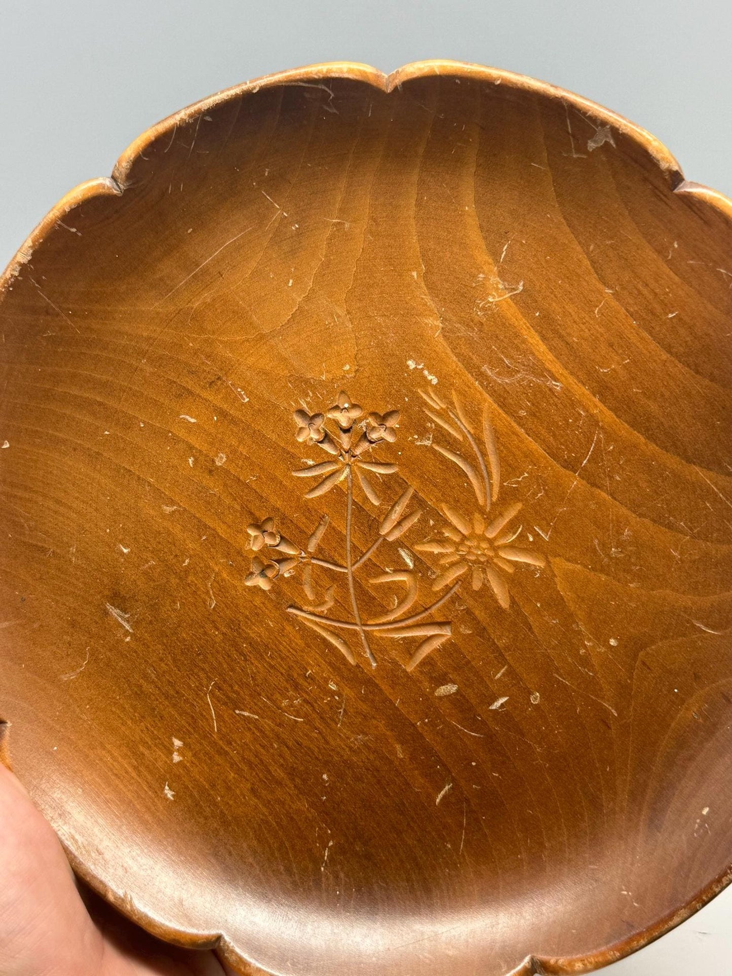 Vintage Black Forest Edelweiss Music Box Bowl — back view