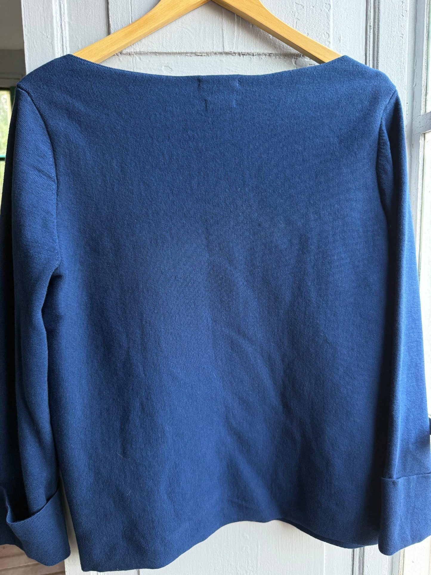 Luxe Blue Cotton Long Sleeve Top — back view