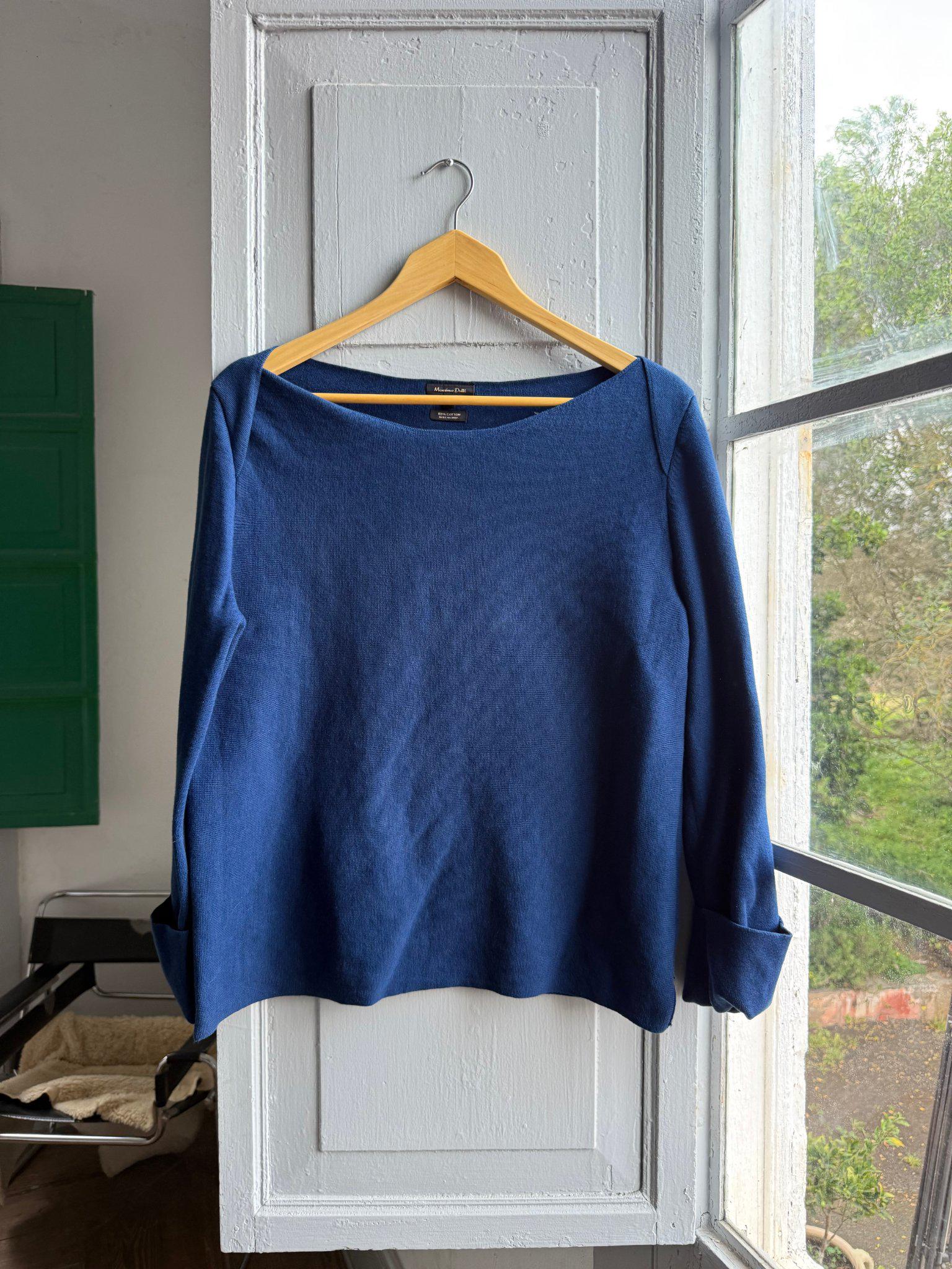 Luxe Blue Cotton Long Sleeve Top — detail