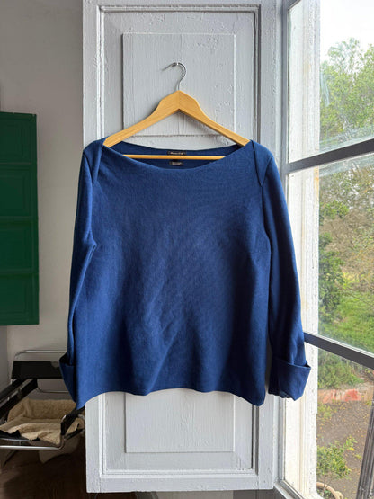 Luxe Blue Cotton Long Sleeve Top — detail