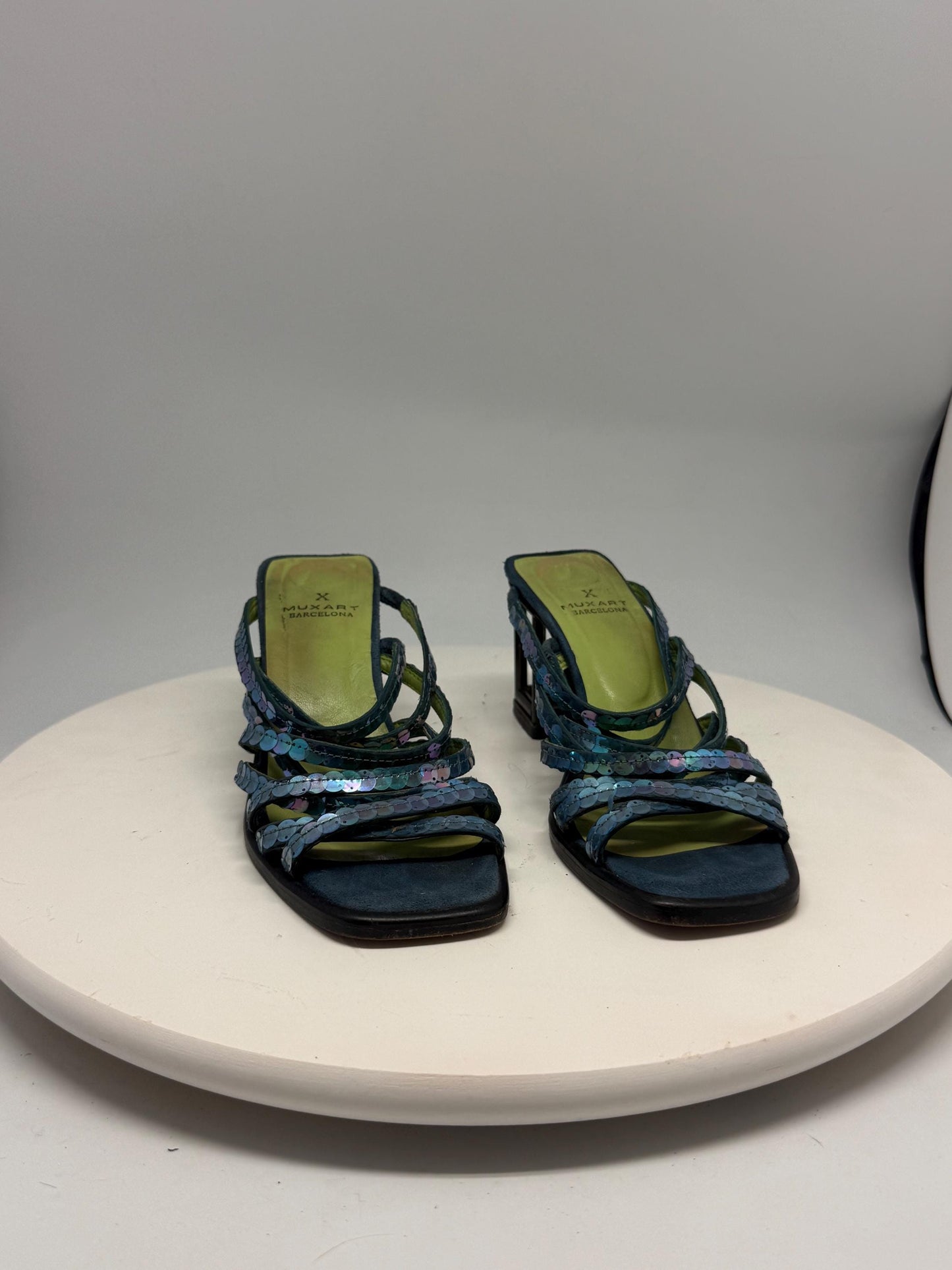 Barcelona Blue Green Leather Heels — additional view 6