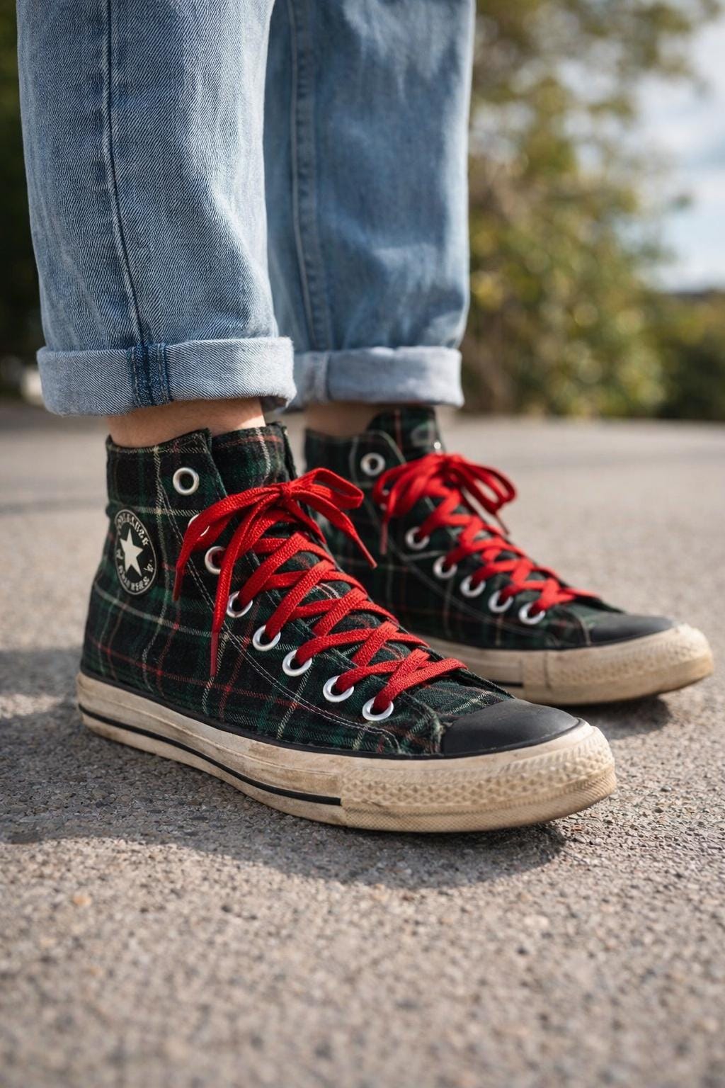 Vintage Plaid High Top Converse Sneakers