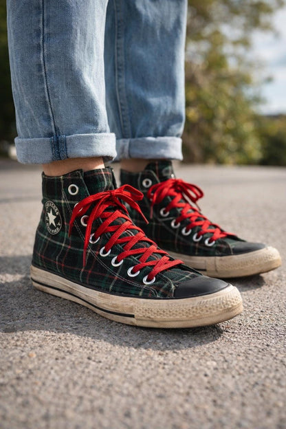 Vintage Plaid High Top Converse Sneakers