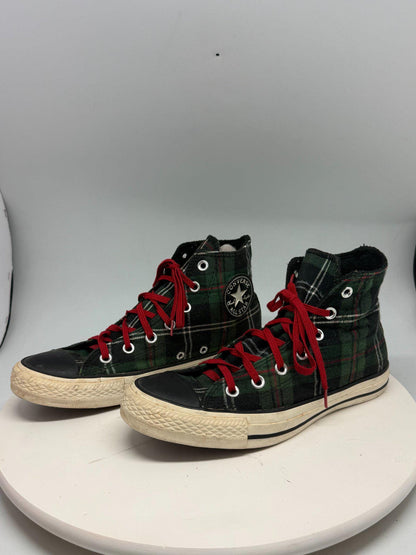 Vintage Plaid High Top Converse Sneakers — fabric close-up