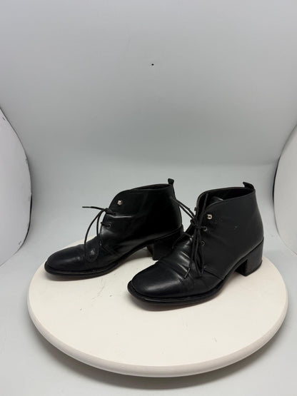 Vintage Black Leather Ankle Boots for Kids — fabric close-up