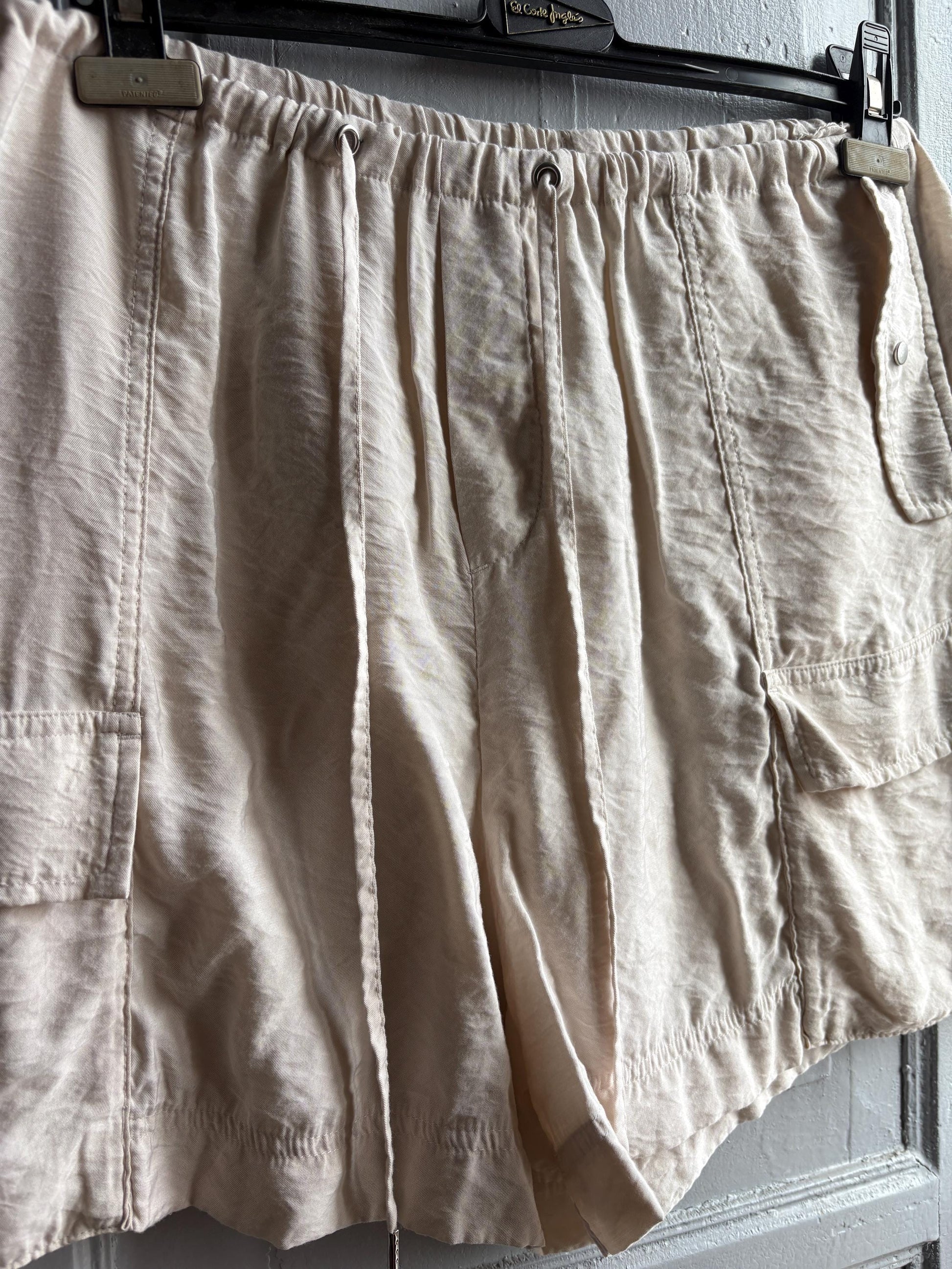 Vintage Beige Oatmeal Summer Shorts — back view