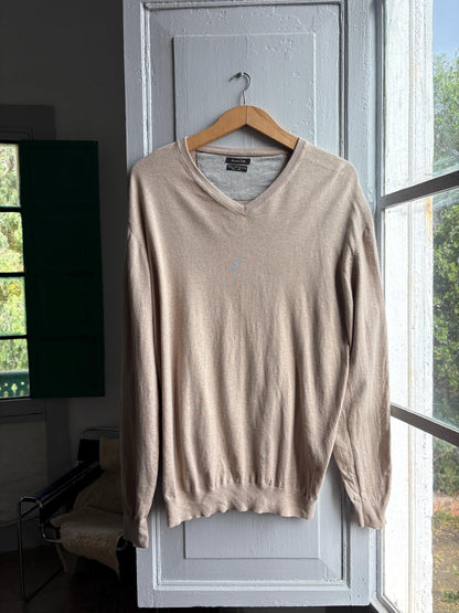 Light Beige Cotton-Silk-Cashmere V-Neck Jumper — additional view 5