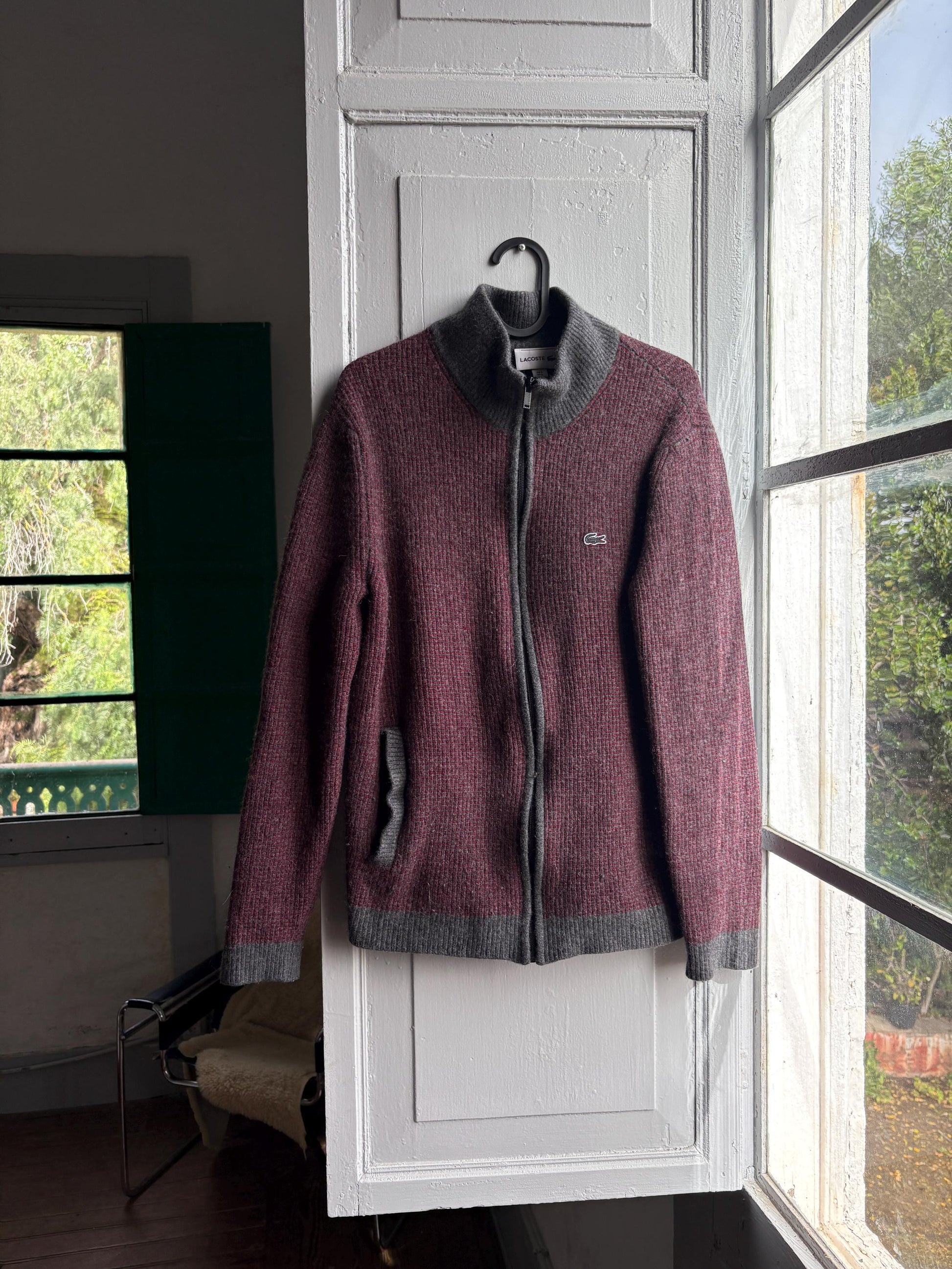 Vintage Red And Grey Wool Cardigan Vest — detail
