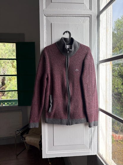 Vintage Red And Grey Wool Cardigan Vest — detail