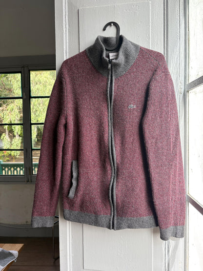 Vintage Red And Grey Wool Cardigan Vest — back view