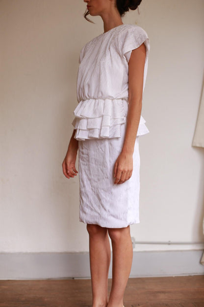 Textured White Knee-Length Peplum Dress — additional view 7