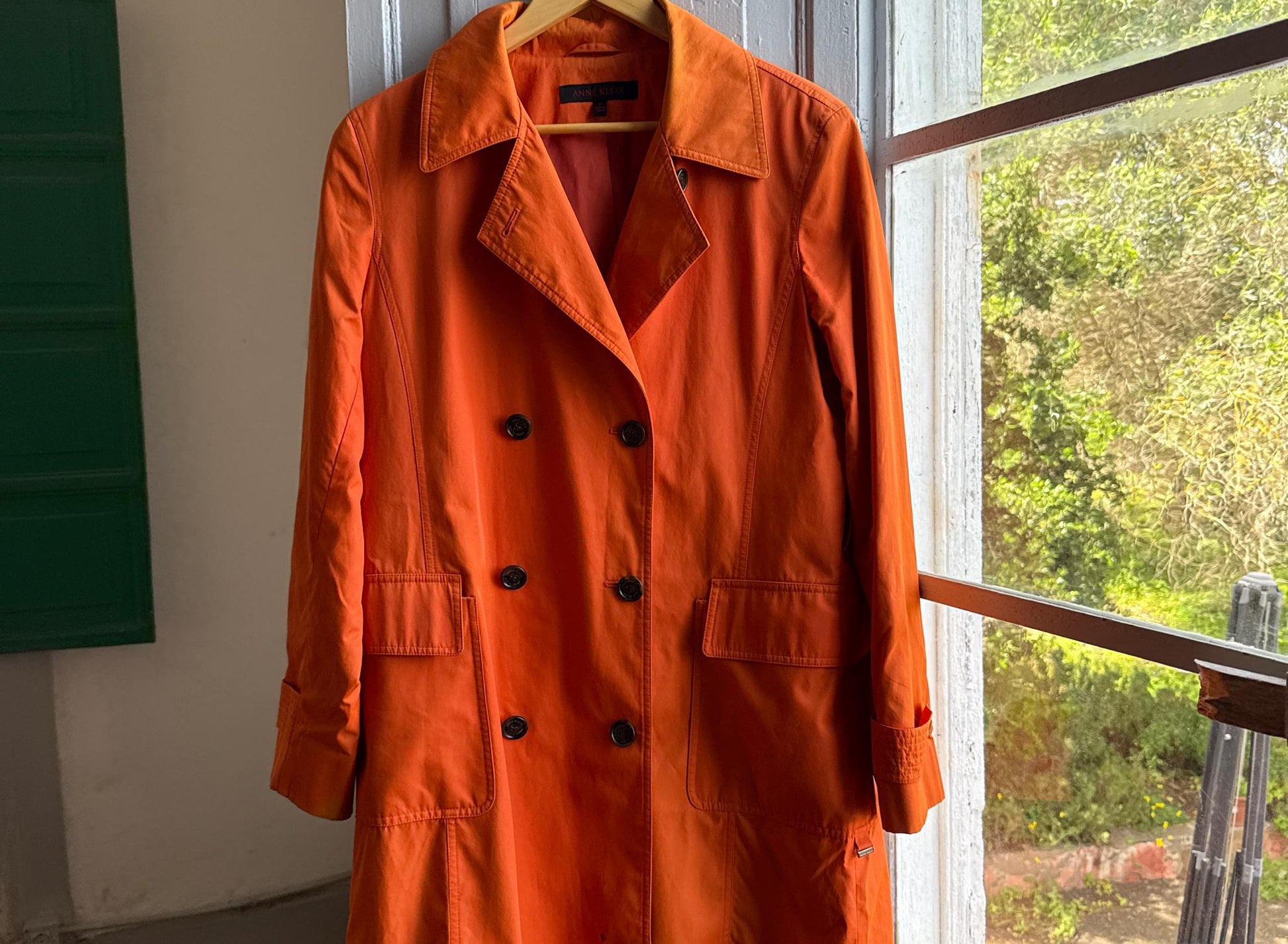 Orange Anne Klein Trench Coat — back view