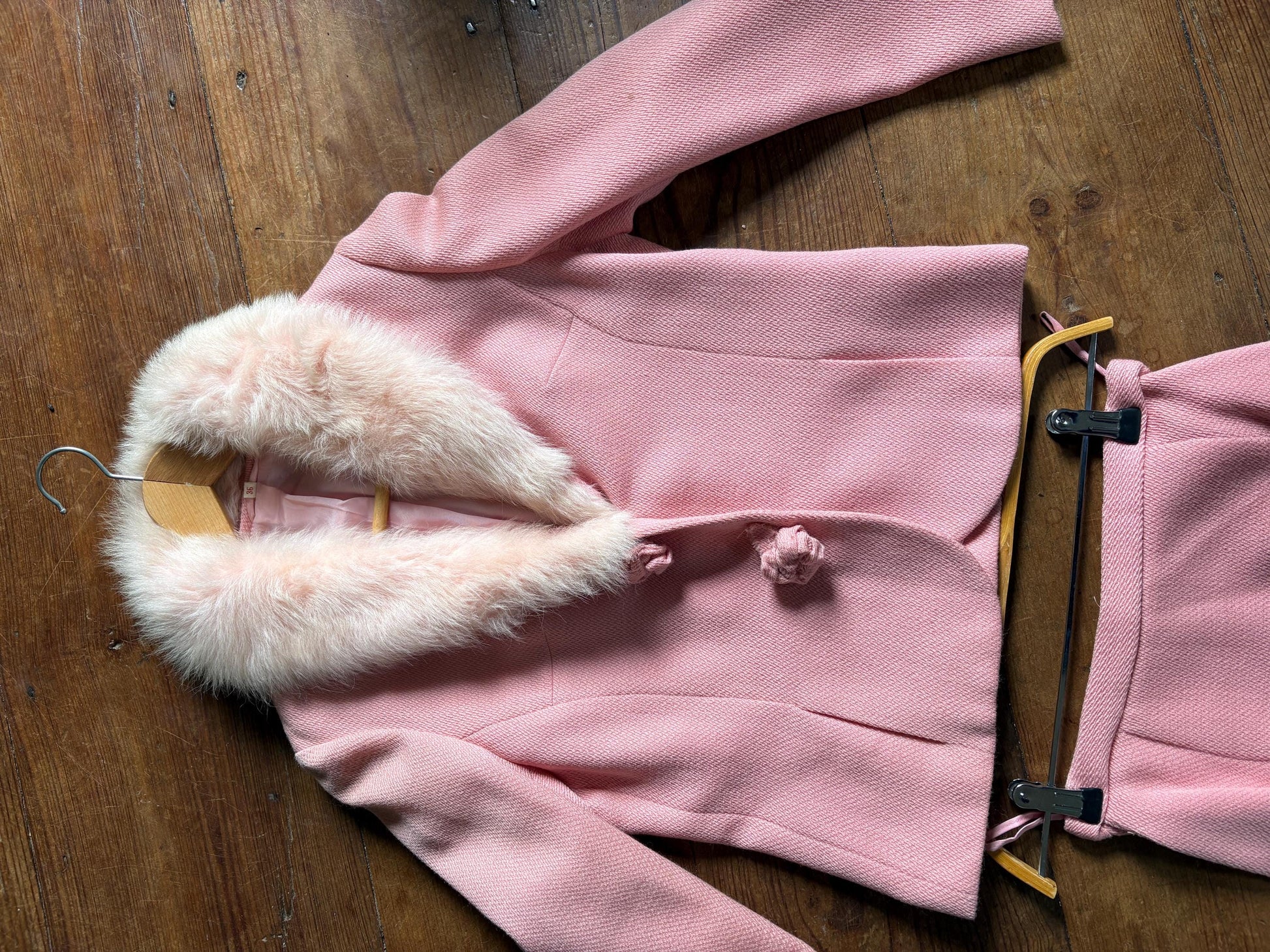 Vintage pink pure wool suit, 2-piece set, size S
