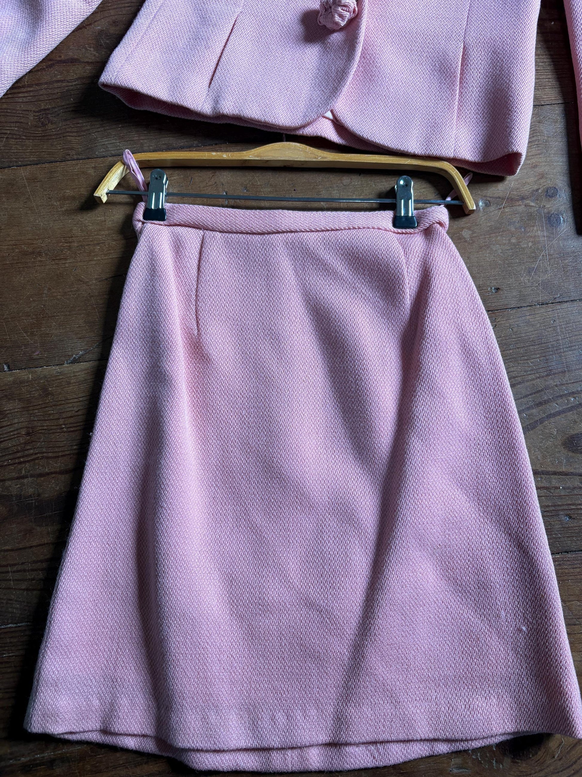 Vintage pink pure wool suit, 2-piece set, size S
