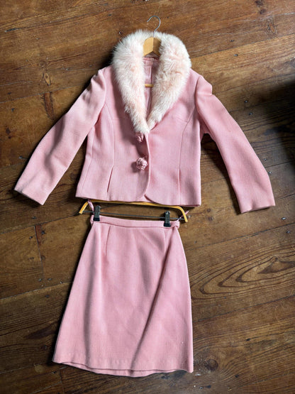 Vintage pink pure wool suit, 2-piece set, size S