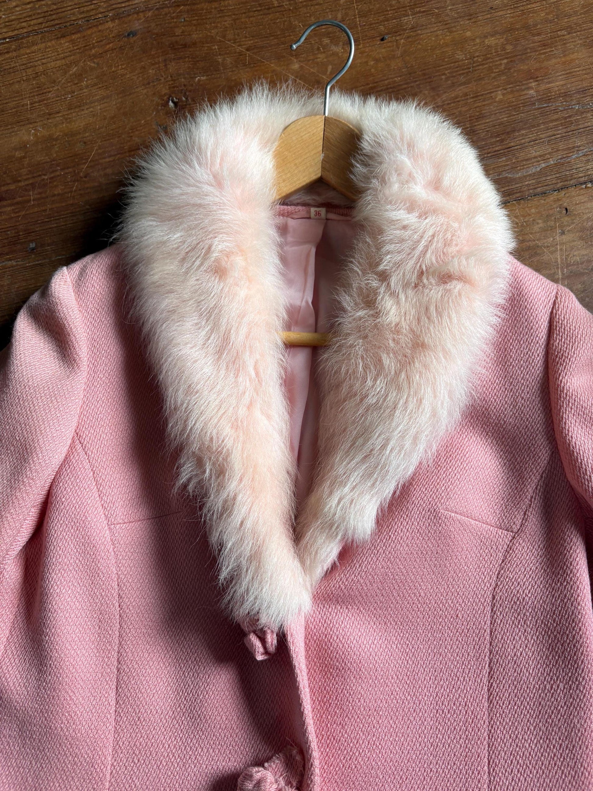 Vintage pink pure wool suit, 2-piece set, size S
