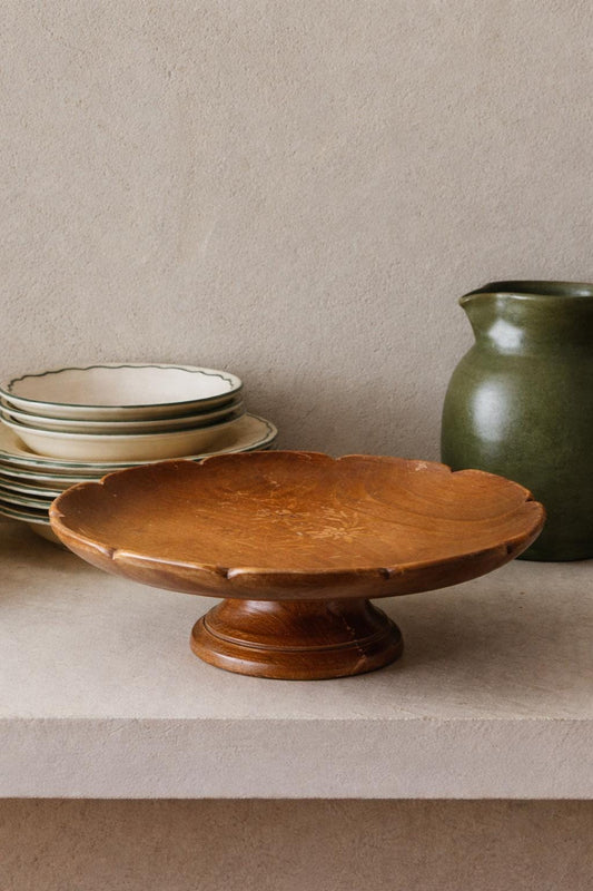 Black Forest Edelweiss carved wooden fruit bowl music box, Vintage collectible decor