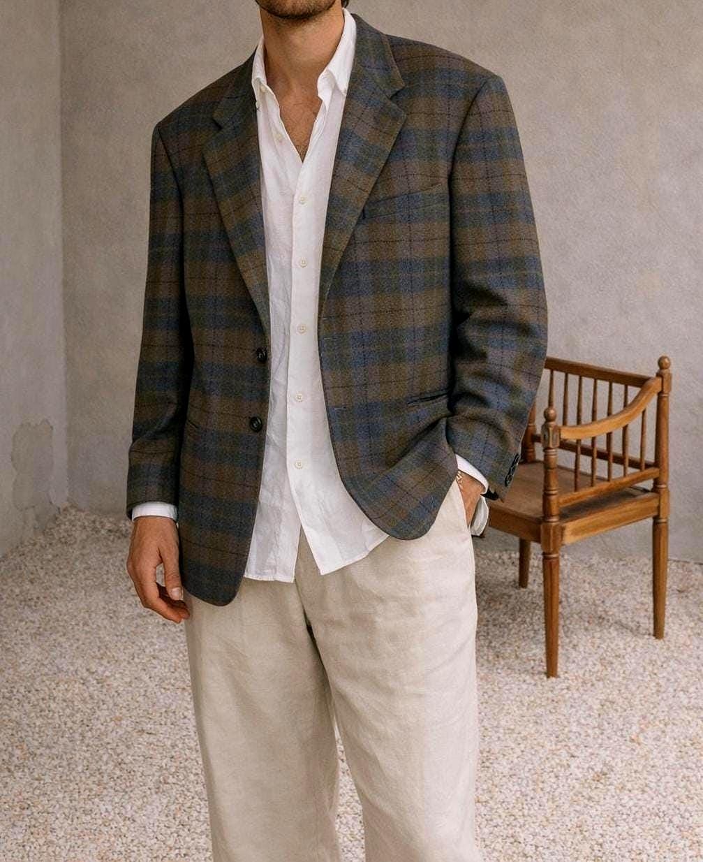 Plaid Virgin Wool Blazer Jacket
