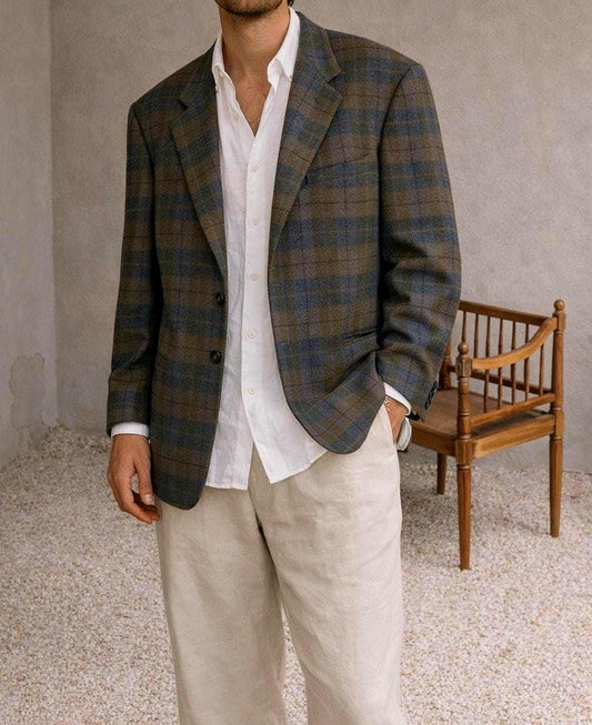 Plaid Virgin Wool Blazer Jacket