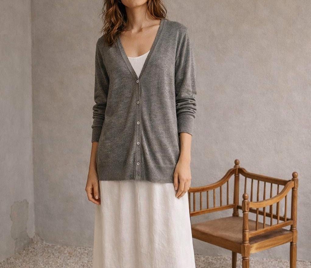 Grey Wool Blend Long Vest