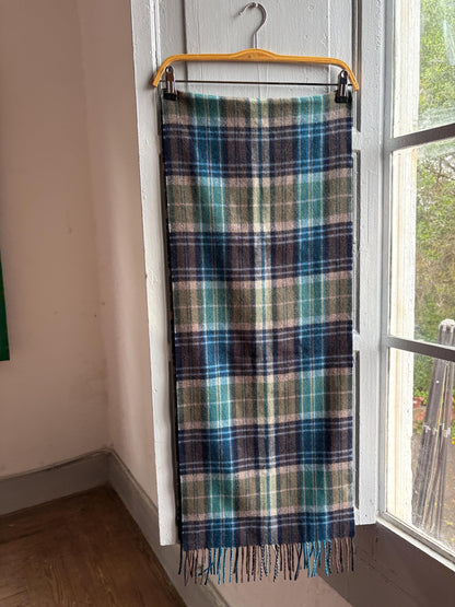 Plaid Wool Angora Scarf with Fringe Detail — back view