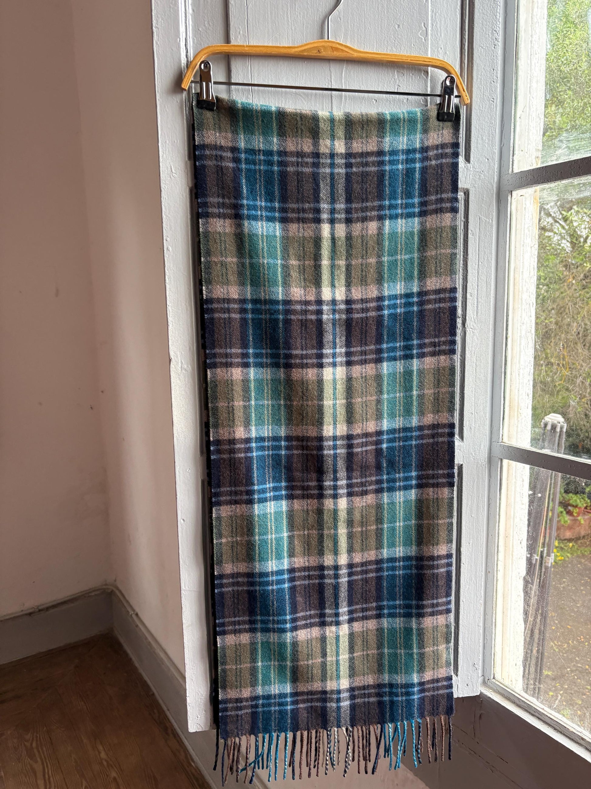 Plaid Wool Angora Scarf with Fringe Detail — additional view 6