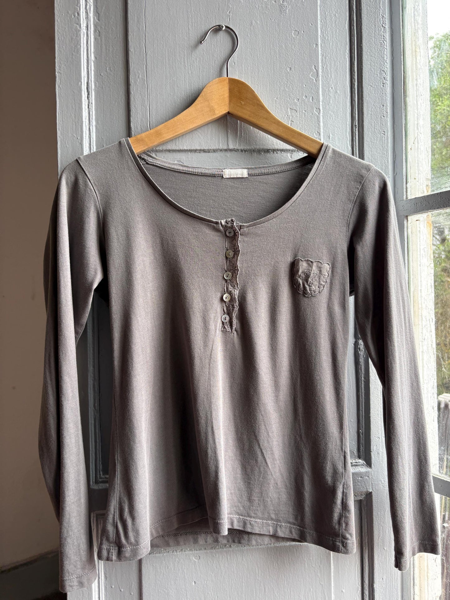 Grey Modal Cotton Blend Henley T-Shirt — additional view 7
