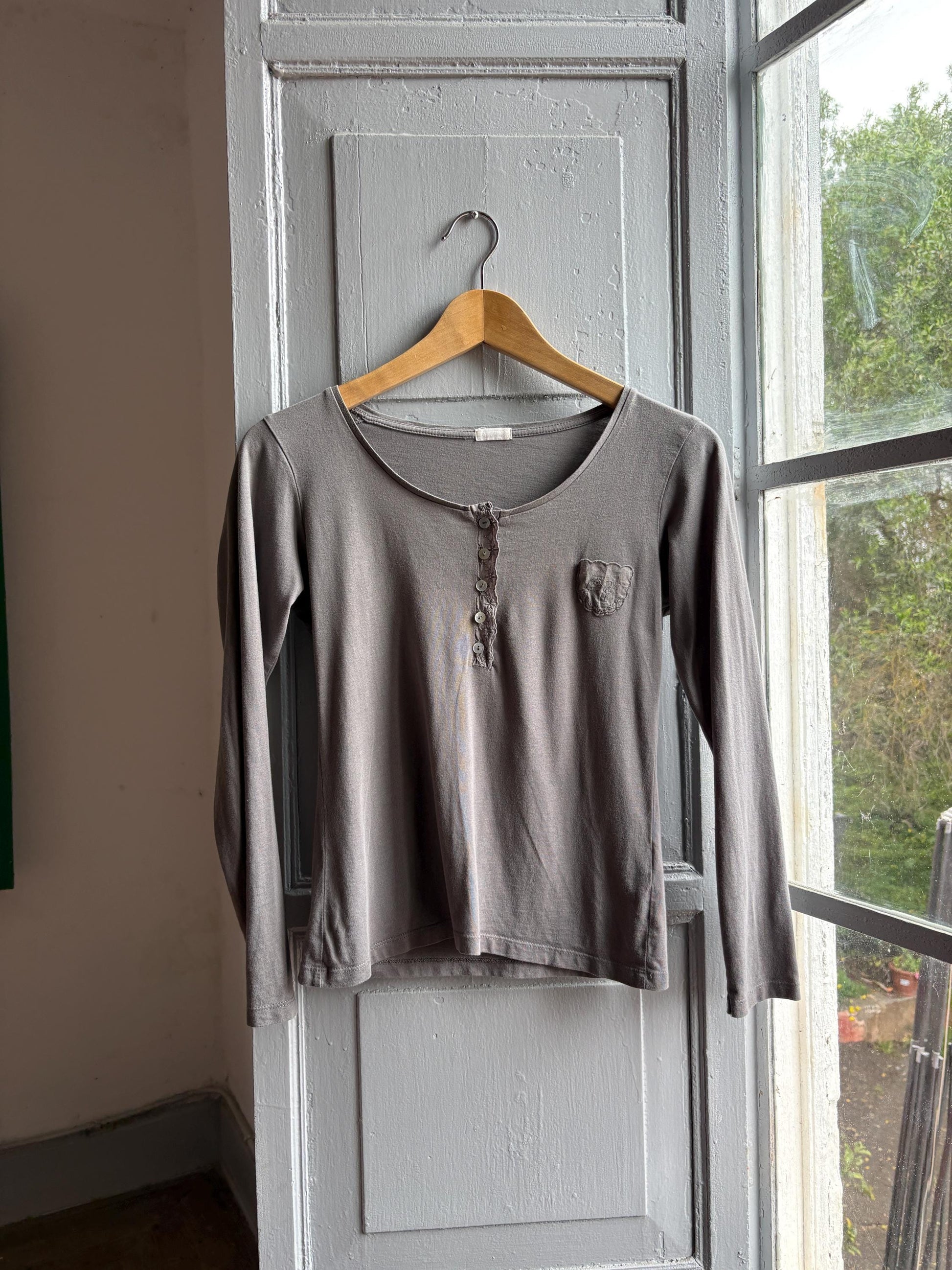 Grey Modal Cotton Blend Henley T-Shirt — additional view 8