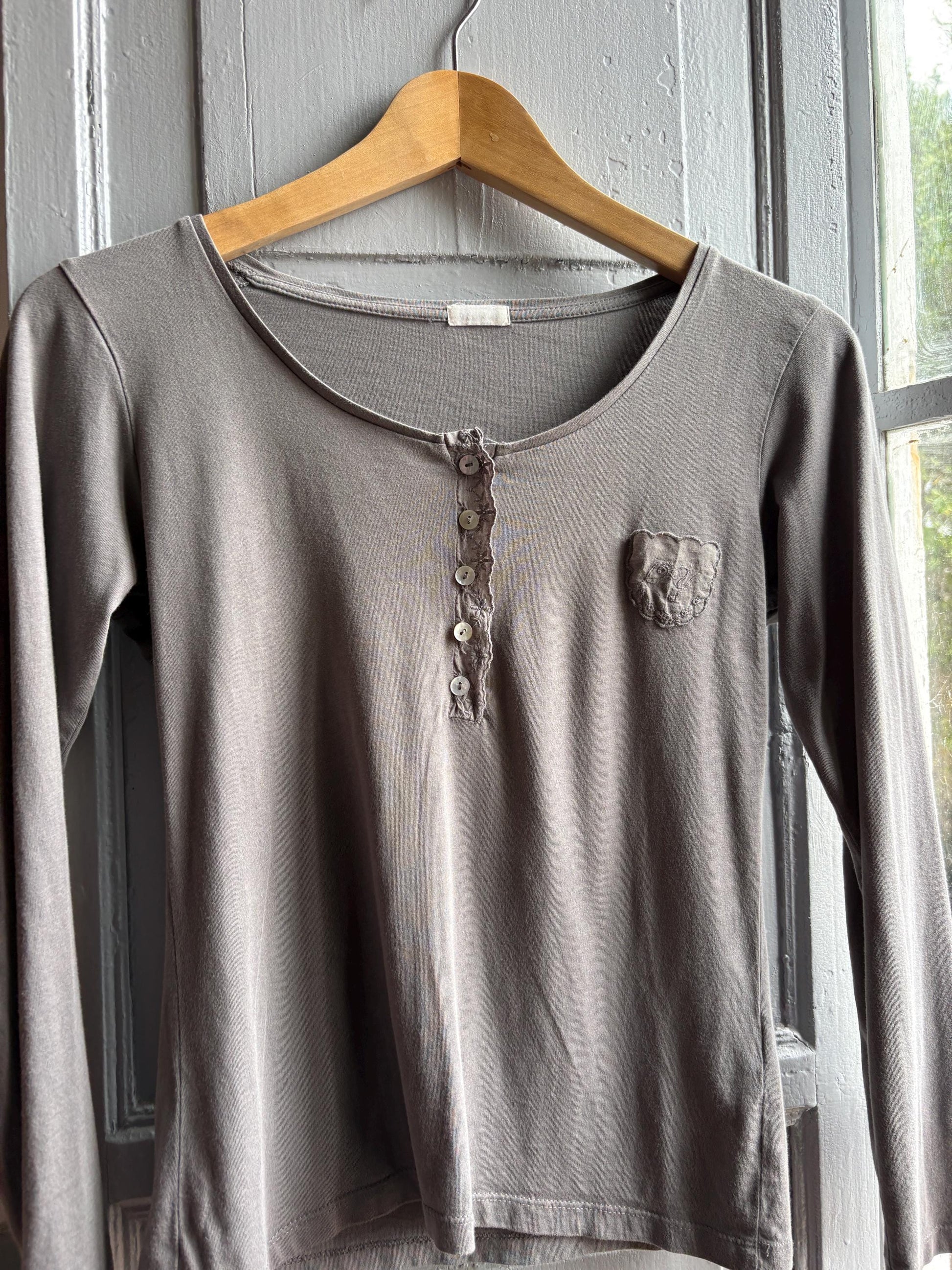 Grey Modal Cotton Blend Henley T-Shirt — additional view 9