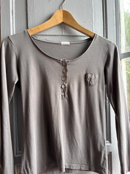 Grey Modal Cotton Blend Henley T-Shirt — additional view 9