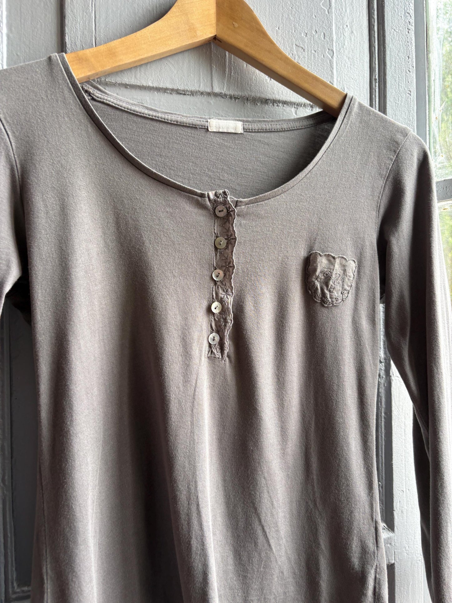 Grey Modal Cotton Blend Henley T-Shirt — additional view 10