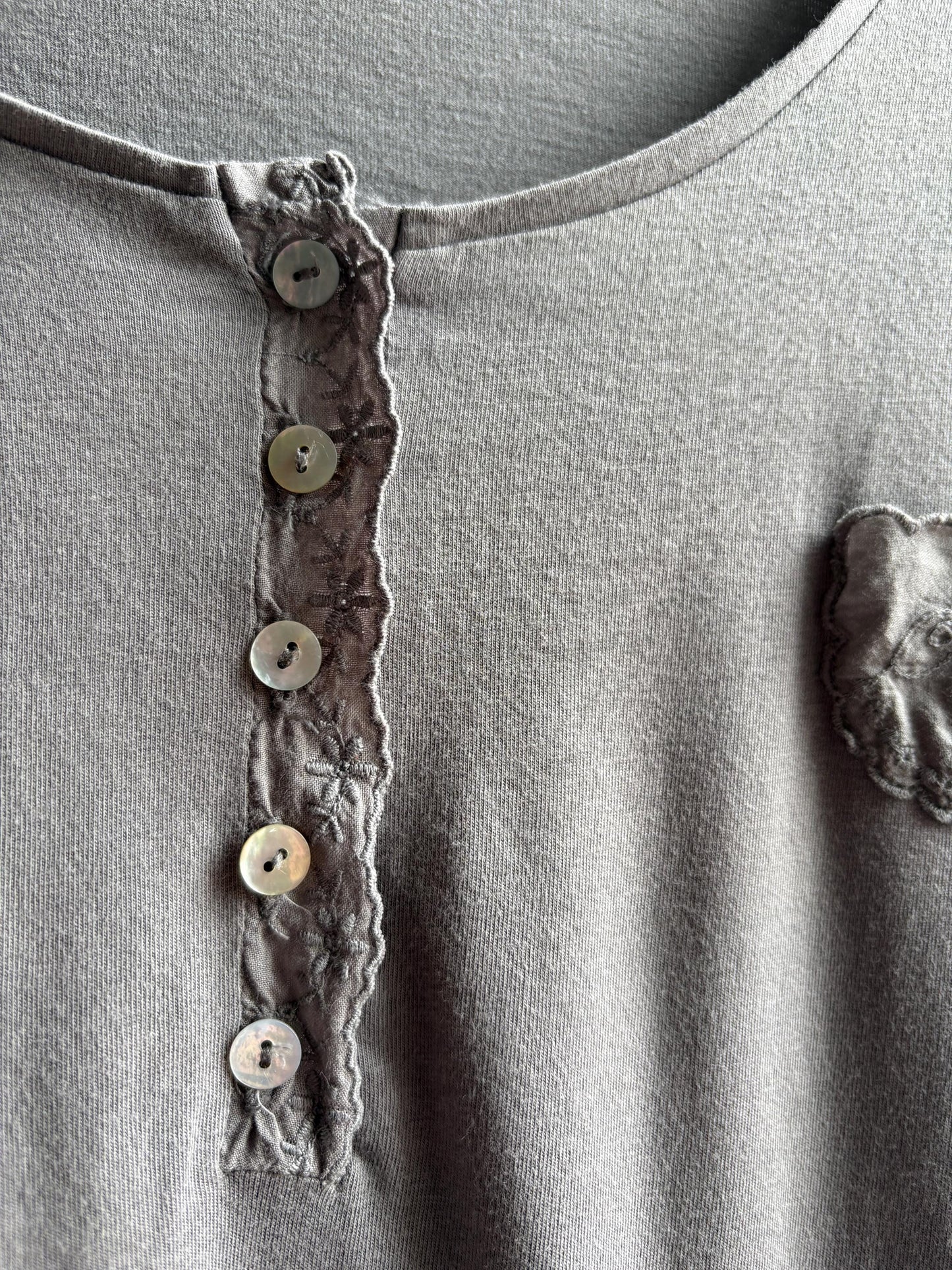 Grey Modal Cotton Blend Henley T-Shirt — additional view 14