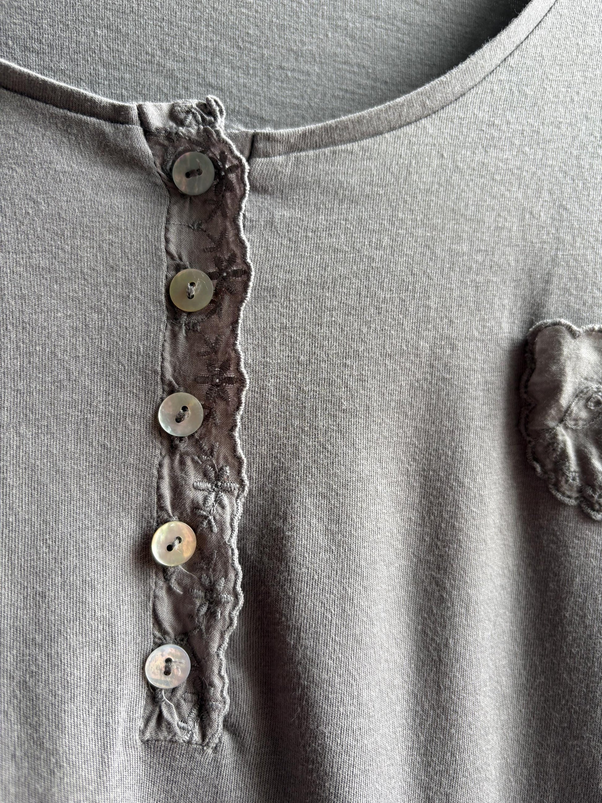 Grey Modal Cotton Blend Henley T-Shirt — additional view 14