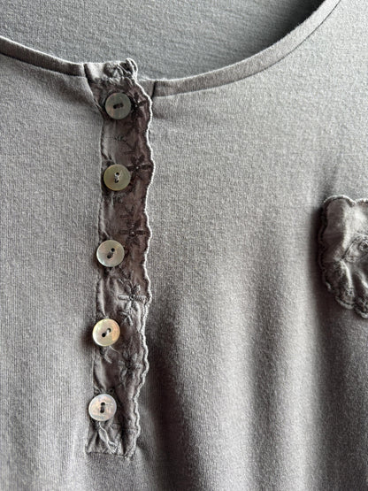 Grey Modal Cotton Blend Henley T-Shirt — additional view 14