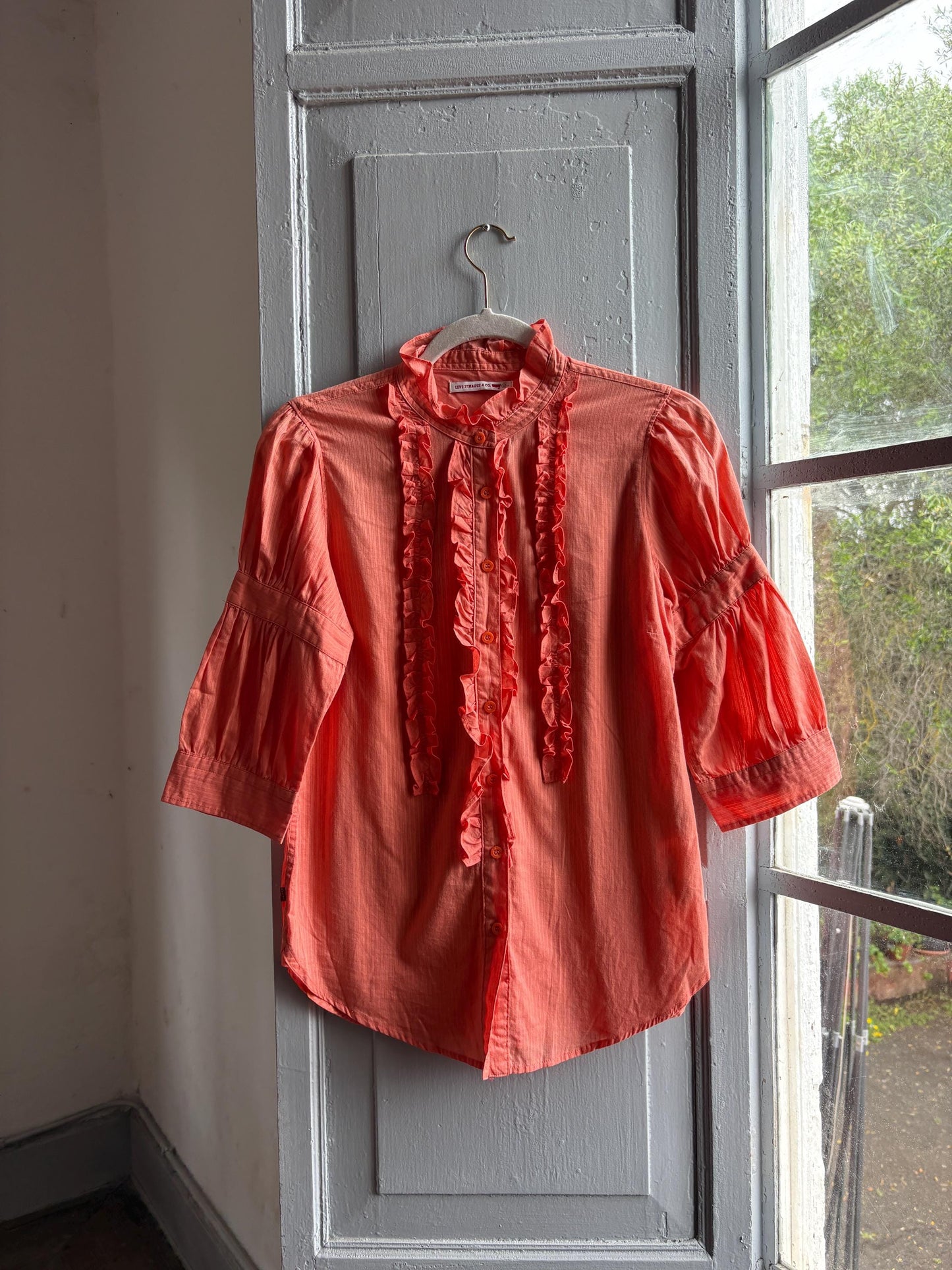 Orange Pink Ruffled Cotton Blouse — detail