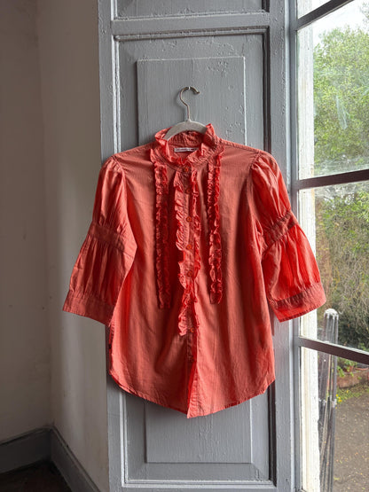 Orange Pink Ruffled Cotton Blouse — detail