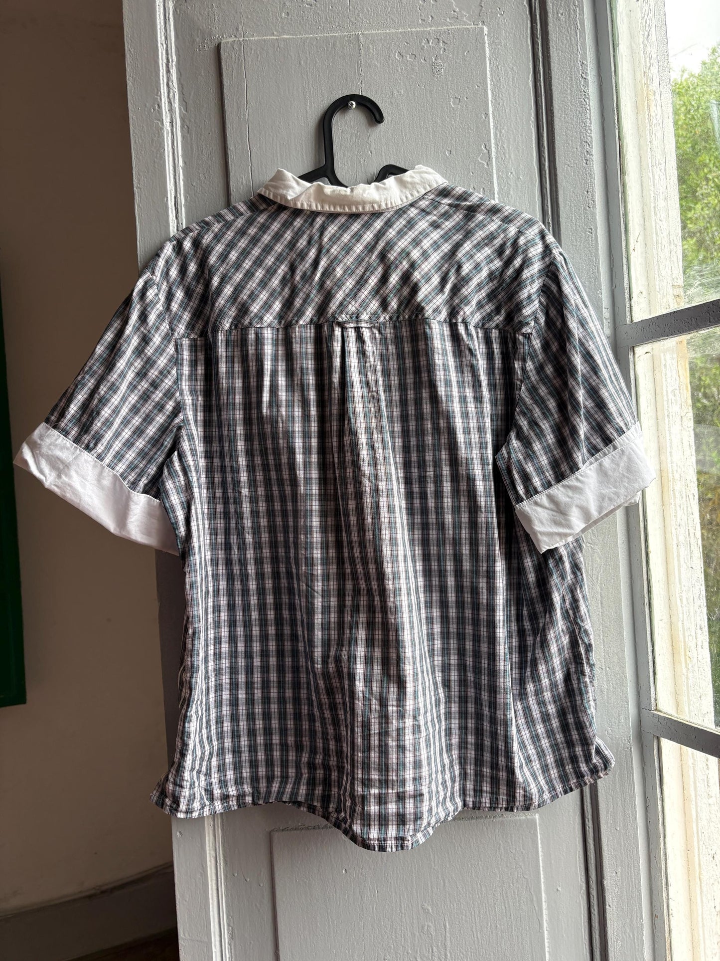 Cotton Plaid Button-Up Shirt — back view