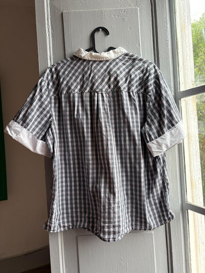 Cotton Plaid Button-Up Shirt — back view