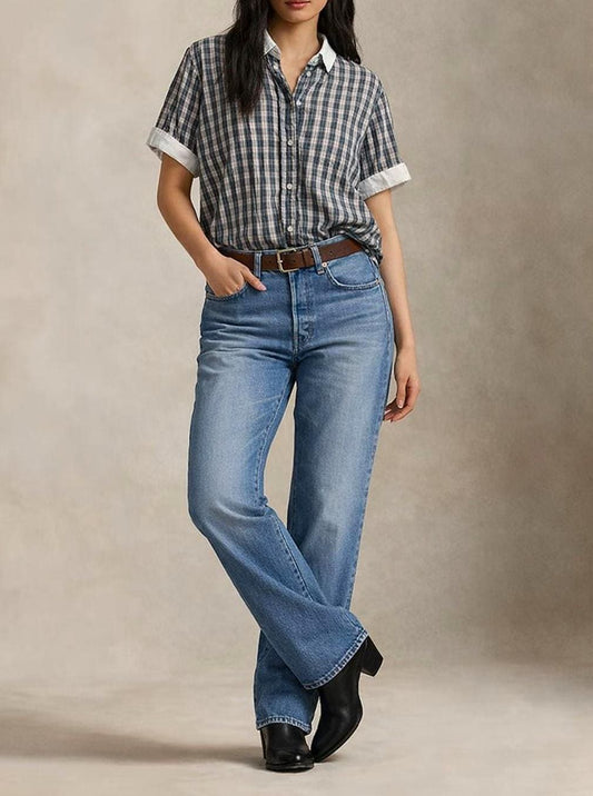 Cotton Plaid Button-Up Shirt
