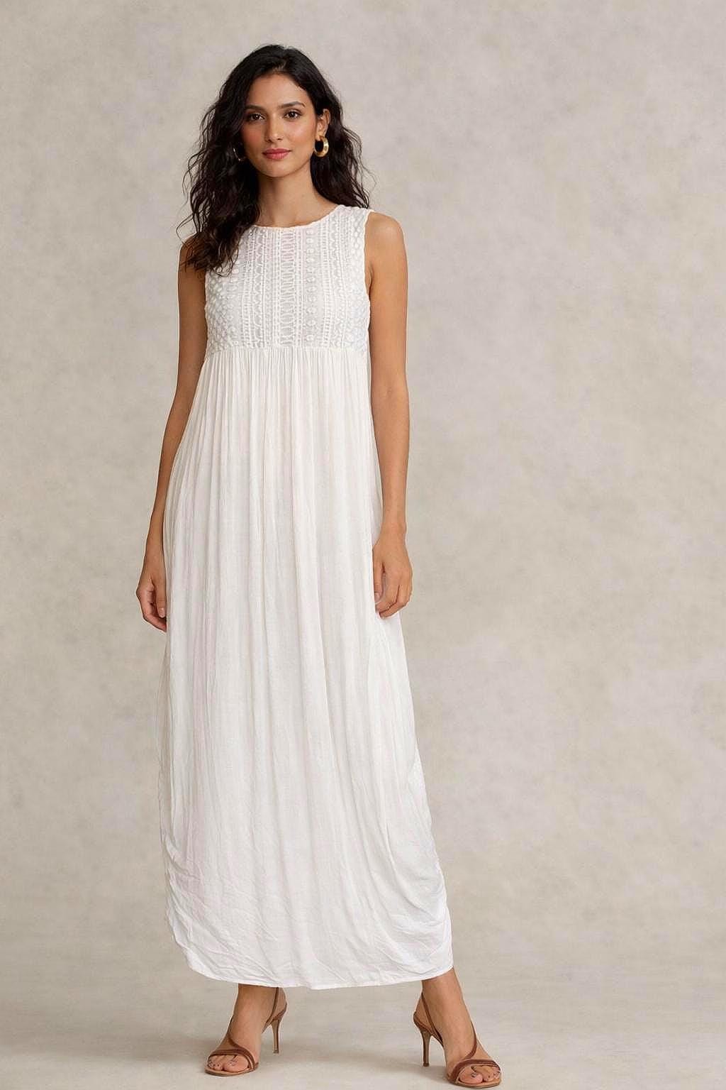 Vintage Ivory Cotton Maxi Dress — detail