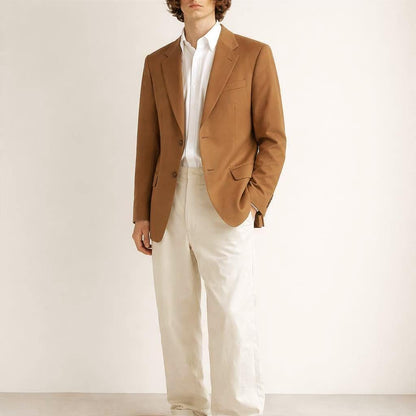 Tan Cashmere Double-Breasted Blazer