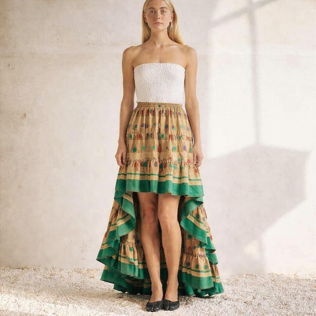 Vintage Geometric Silk Maxi Skirt