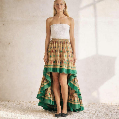 Vintage Geometric Silk Maxi Skirt