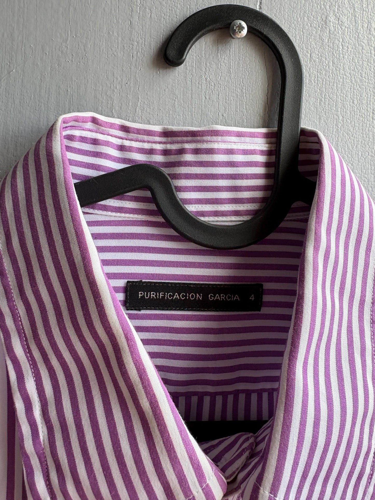 Purple Striped Button-Up Shirt by Purificación García — detail